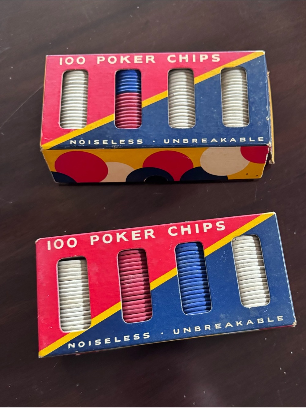 Vintage Dennison's No. 42 Poker Chips Embossed Assorted Colors Casino, 2 boxes